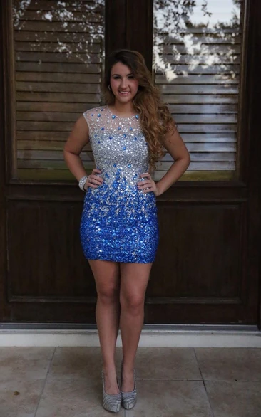 Luxurious Beadings Sequins Bodycon Short Cocktail Dress Cap Sleeve