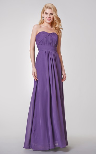 Sweetheart A-line Ruched Long Chiffon Dress