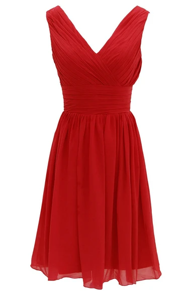 Elegant V-neckline Chiffon Dress With Basque Waist