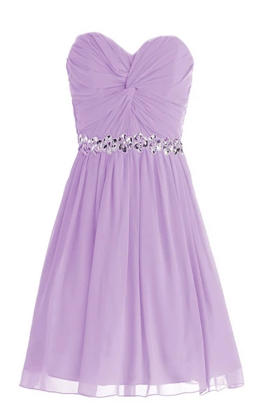 Delicate Sweetheart Drapped Short Dress With Sequined Band