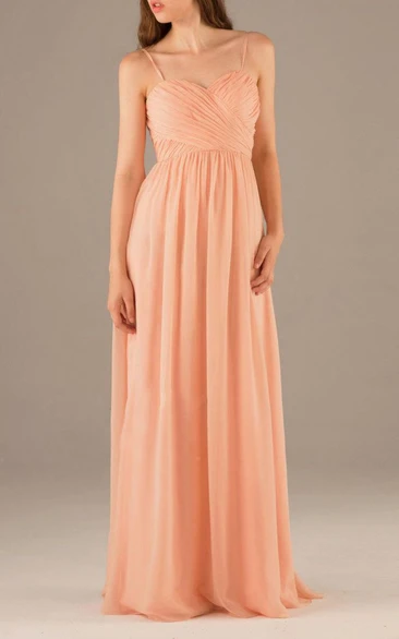 Spaghetti Straps Sweetheart Pleated A-line Chiffon Long Dress