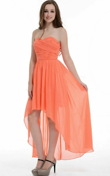 High-low Asymmetrical Sweetheart Chiffon Dress With Ruffles