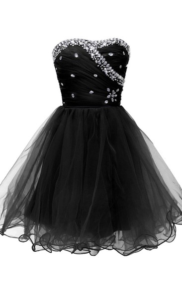 Strapless A-line Dress With Rhinestone Bodice