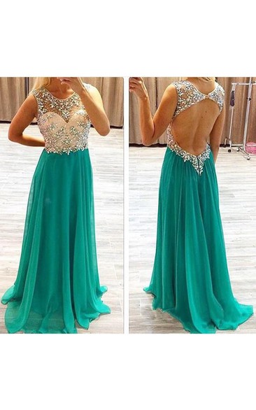 A-line Sleeveless Beading Chiffon Sweep Train Dresses