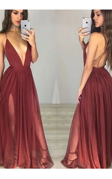 A-Line Chiffon Spaghetti Sleeveless Open Back Straps Dress