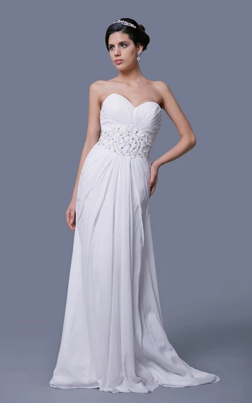 A-Line Chiffon Sweetheart Dress With Ruching and Rhinestones