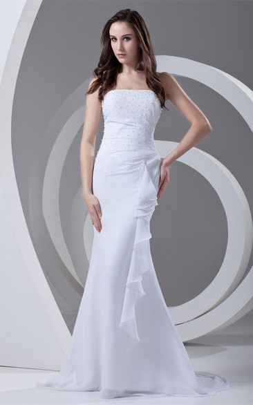 Endearing Strapless Sheath Sleeveless Chiffon Wedding Dresses
