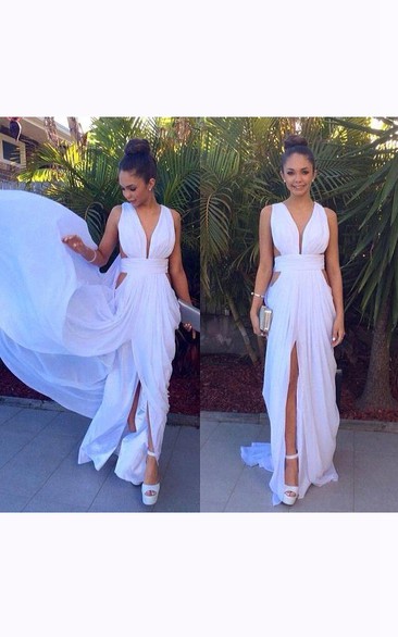 Sleeveless V-neck Long Front Split Chiffon Dress