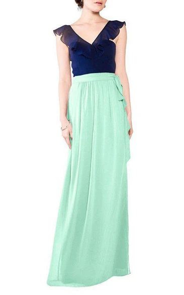 Falbala V-neck Chiffon Long Bridesmaid Dress