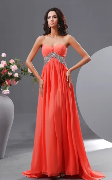 Sexy Sweetheart Empire A-Line Chiffon Gown Shiny Waist With Side Split