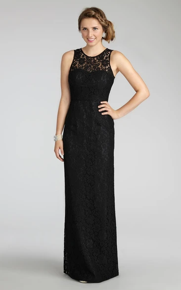 Enchanting Sleeveless Floor-length Lace Dress with Keyhole Back and Jewel Neck