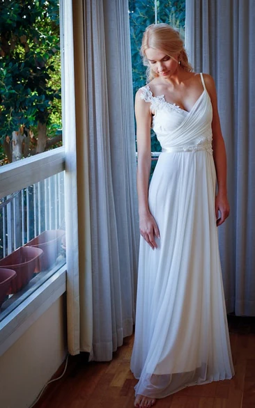 Chiffon Beaded Lace Backless Wedding Dress