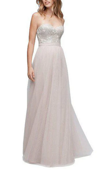 Sweetheart Appliqued Bodice Tulle Floor-length Dress