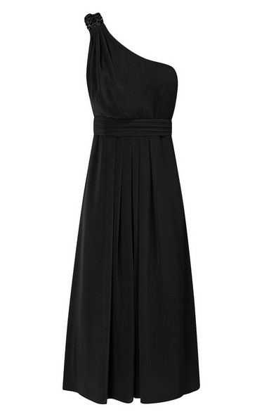 One-shoulder Ruched Long Dress With Beading