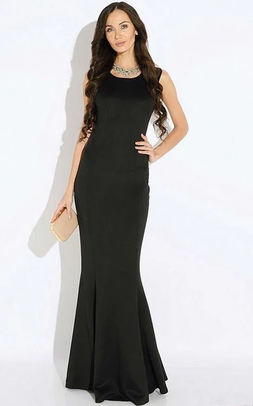 Scoop Neck Sleeveless Mermaid Jersey Floor Length Dress With Pleats