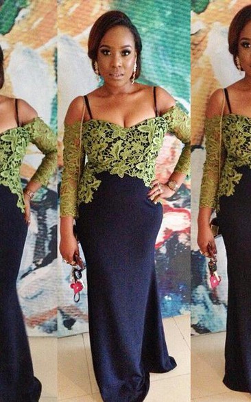 Hot Sale Long Sleeve Evening Dress Appliques Black Floor Length