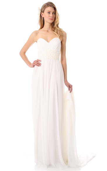 Long Sweetheart Empire Chiffon Dress With Chapel Train