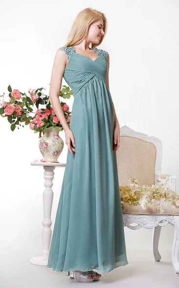 Graceful Cap-sleeved Empire Chiffon A-line Gown Lace Appliques