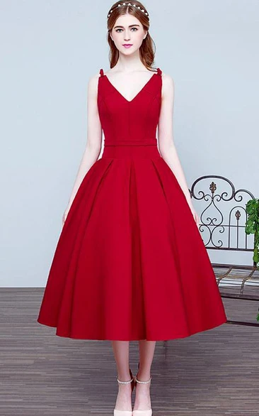 V-Neck Bowknot Tea-Length Prom Dress