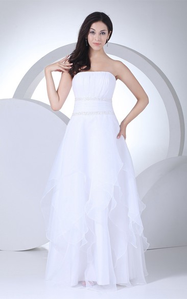 Sleeveless A-Line Ruffled Ruched Waist and Gown With Stress