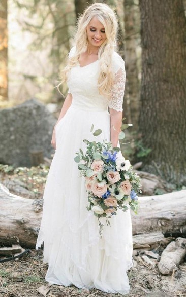 Country Modest Simple Plus Size Older Brides Vintage Wedding Dress with Sleeves