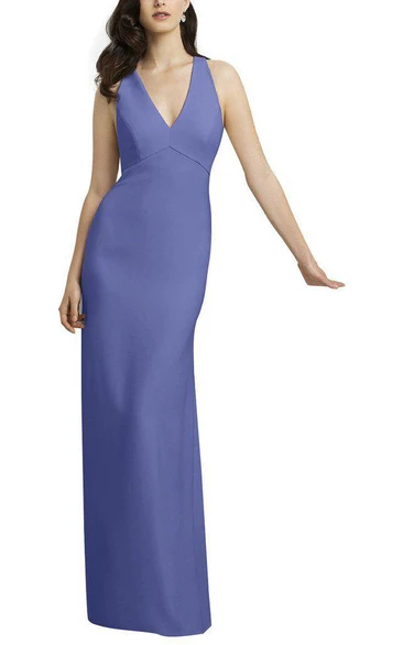 V-neck Sheath Long Dress with Keyhole Back