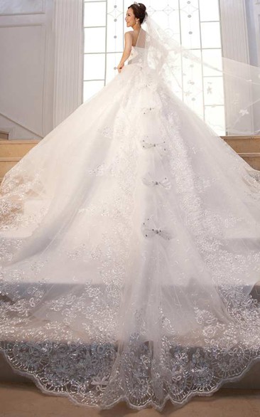 Sleeveless Sweetheart Neck Lace Ball Gown Dress With Beading