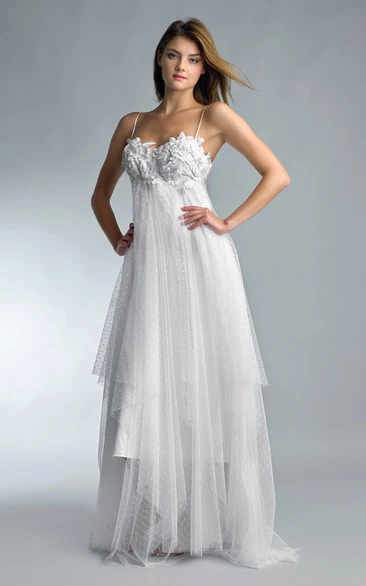 A-line Floor-length Strapless Spaghetti-strap Tulle Zipper Dress