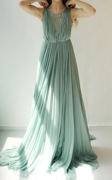 Colleen Long Muted Turquoise Green Chiffon Dress