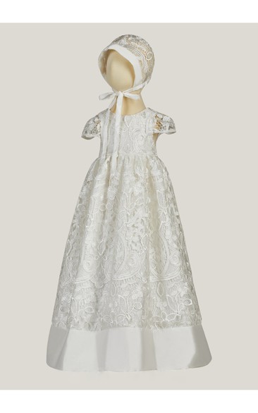 Elegant Lace Christening Dress With Trim