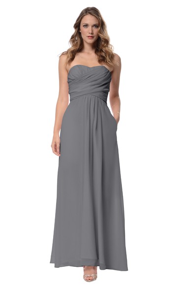 Chiffon Long Strapless A-Line Empire Dress