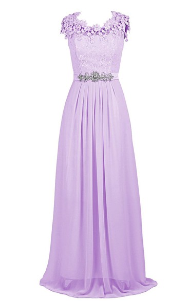 Cap-sleeve Lace Appliqued A-line Gown With Beaded Band