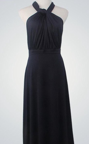 Halter Sleeveless A-line Jersey Floor Length Dress