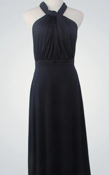 Halter Sleeveless A-line Jersey Floor Length Dress