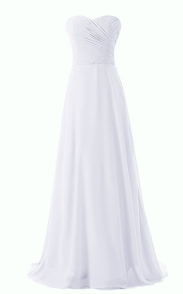 Sweetheart Ruched Long Layered Chiffon Dress