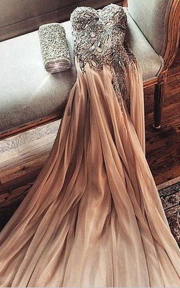 Gorgeous Sweetheart Crystal Prom Dress Long Chiffon Party Gowns