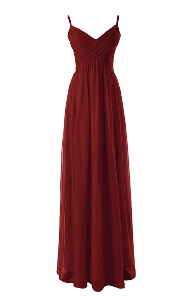 Spaghetti Straps Empire Long Dress With Basque Waist