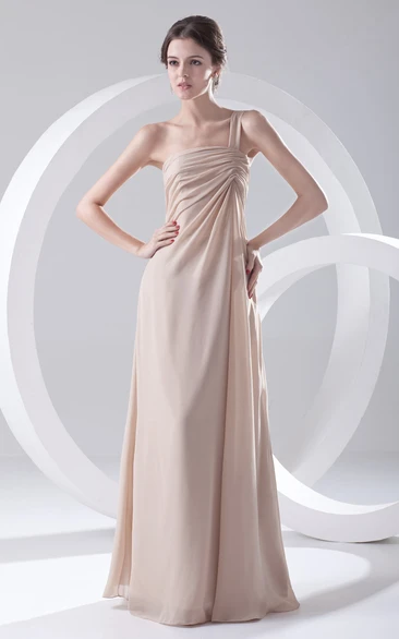 One-Strap Floor-Length Chiffon Dress With Pleating