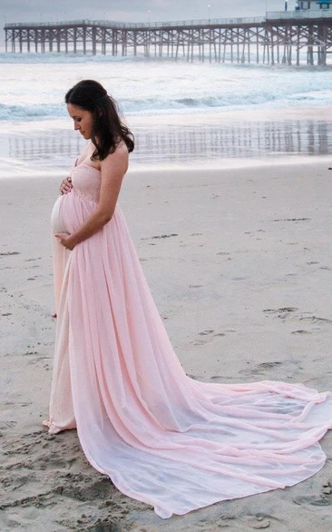 Maternity Strapless Chiffon With Court Train