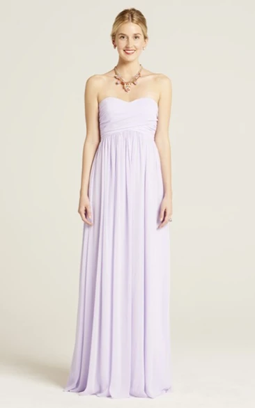 Long Sweetheart Dress With Ruching And Pleats