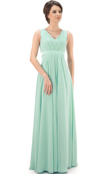 Sleeveless V-Neck Chiffon Bridesmaid Dress