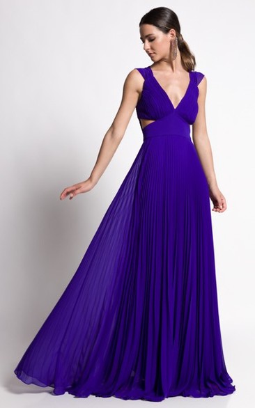 Glamorous A Line Chiffon V-neck Formal Dress with Pleats