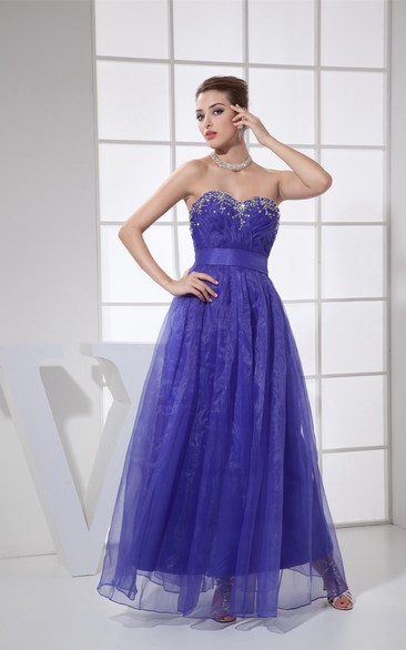 Sweetheart A-Line Criss-Cross Beading and Dress With Pleats