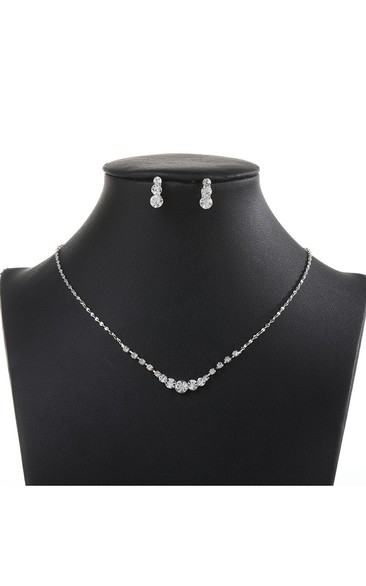 Simple Rhinestone Necklace and Earrings Bridal Jewelry Set