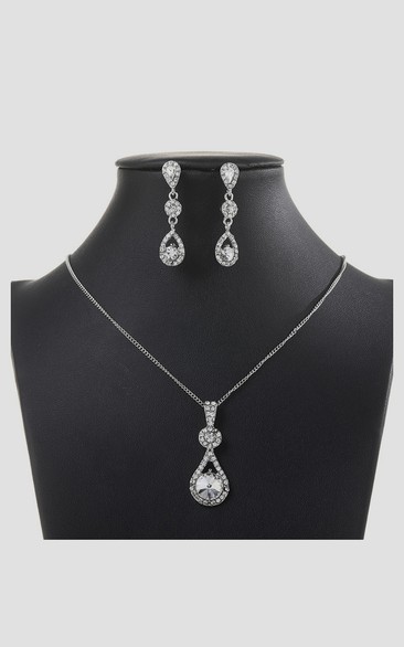 Elegant Water Drop Design Rhinestone Necklace and Earrings Jewelry Set