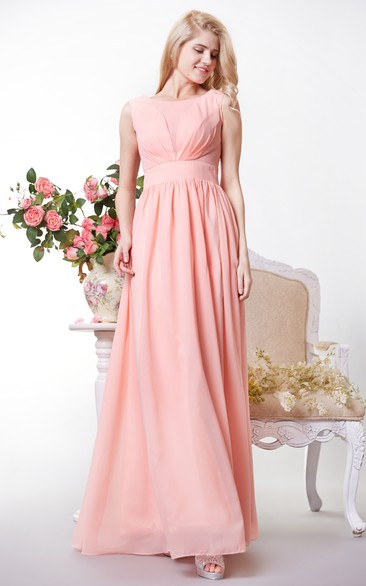 Bateau Neckline Chiffon A-line Floor Length Dress