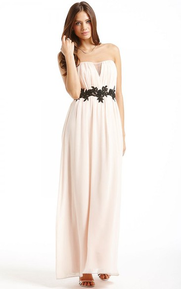 Long Chiffon Strapless Dress With Beaded Sash