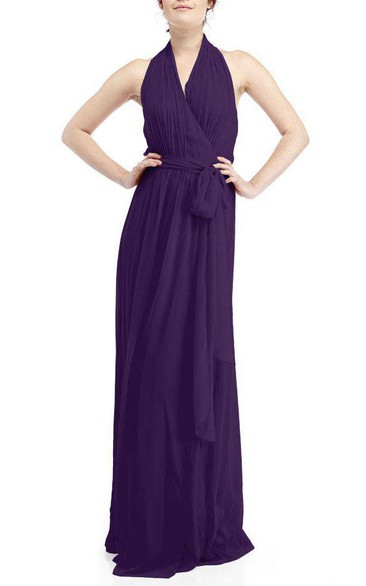 Halter Wrap Floor-length Chiffon Bridesmaid Dresses