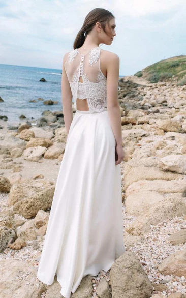 Halter Chiffon Satin Lace Wedding Dress