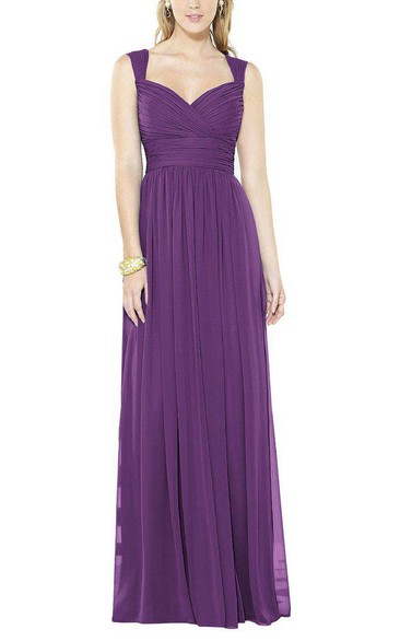 Queen Anne Long Chiffon Bridesmaid Dress with Ruching